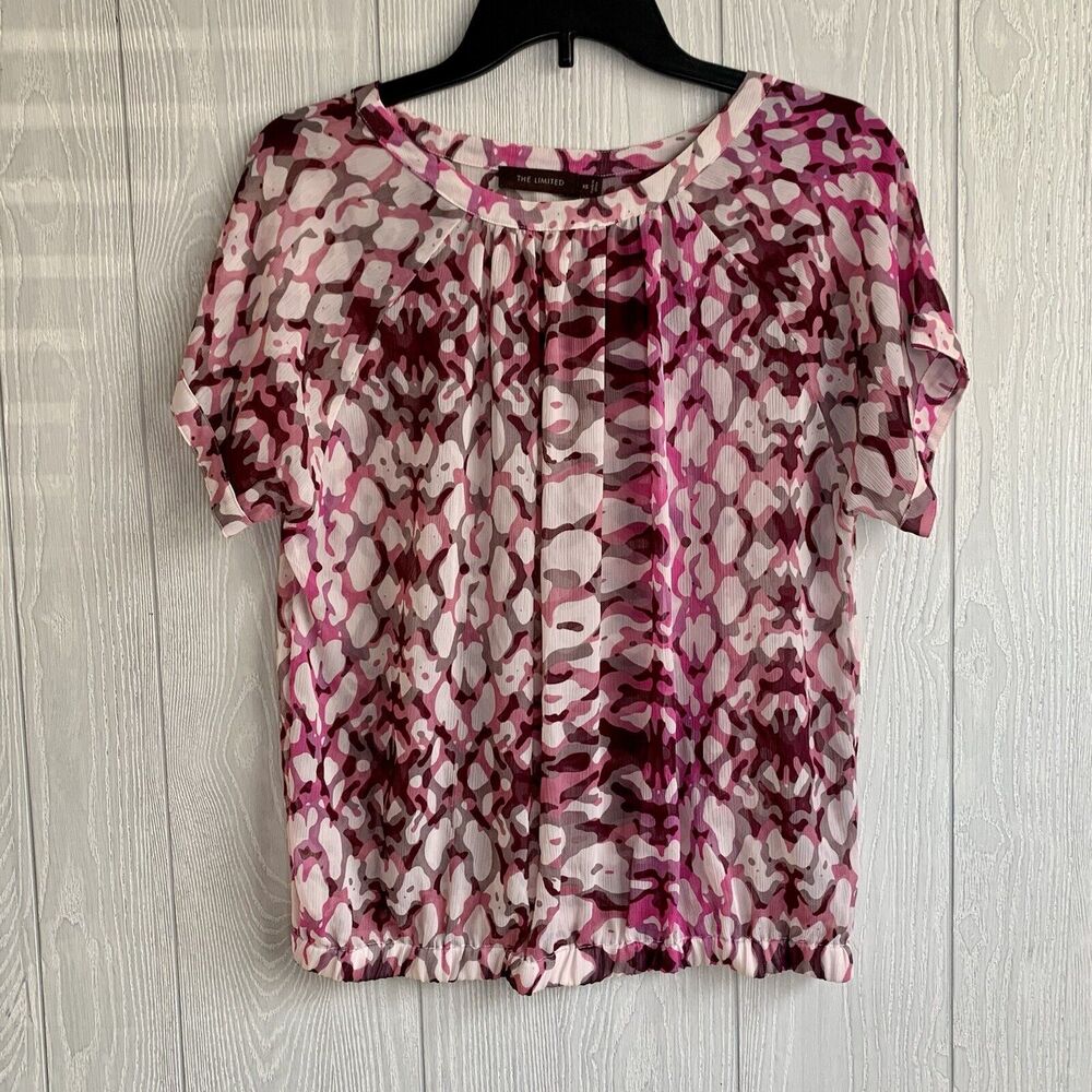 The Limited Purple Print Short Sleeve Blouse XS